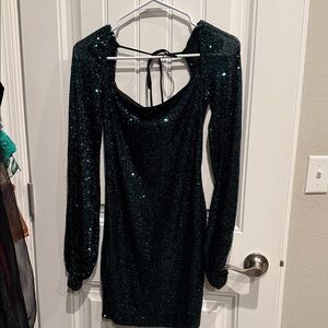 Lucy in the Sky Emerald Green Sequined Long Sleeve Mini Dress
